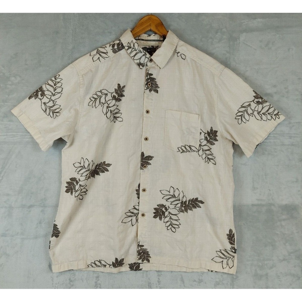 REI Shirt Mens XL Short Sleeve Button Up Floral Hemp Organic Cotton Outdoor Camp